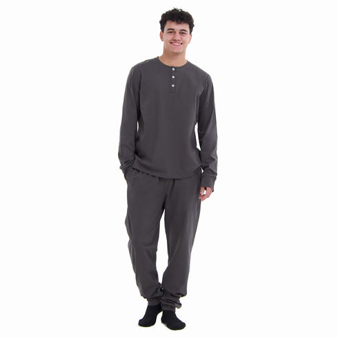 Men Fall Pajama Set Dark Grey Buttoned Sweatshirt + Pants